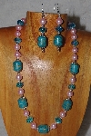 +MBASS #0003-292  "Pink & Blue Bead Necklace & Earring Set"