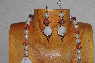 +MBASS #0003-0105 " Pink & White Bead Necklace & Earring Set"