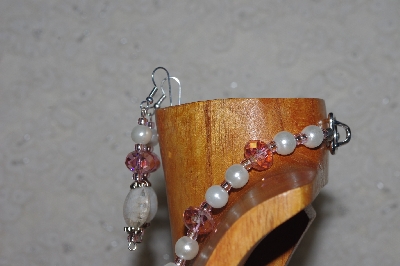 +MBASS #0003-0105 " Pink & White Bead Necklace & Earring Set"