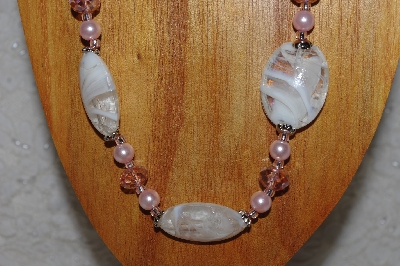 +MBASS #0003-0093  "Pink & White Bead Necklace & Earring Set"