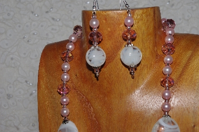 +MBASS #0003-0093  "Pink & White Bead Necklace & Earring Set"