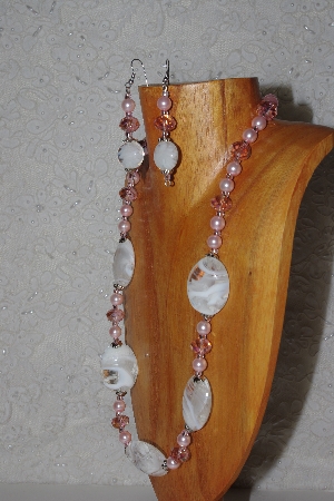 +MBASS #0003-0093  "Pink & White Bead Necklace & Earring Set"
