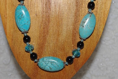 +MBASS #0003-0130  "Blue & Black Bead Necklace & Earring Set"