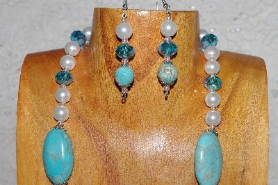 +MBASS #0003-0123  "Blue & White Bead Necklace & Earring Set"