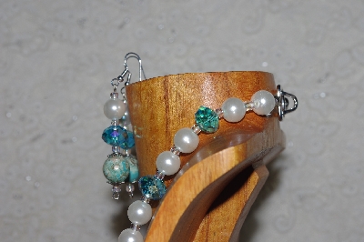 +MBASS #0003-0123  "Blue & White Bead Necklace & Earring Set"