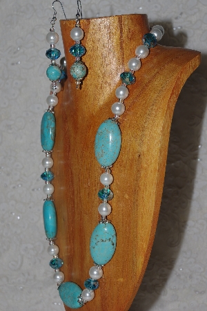 +MBASS #0003-0123  "Blue & White Bead Necklace & Earring Set"