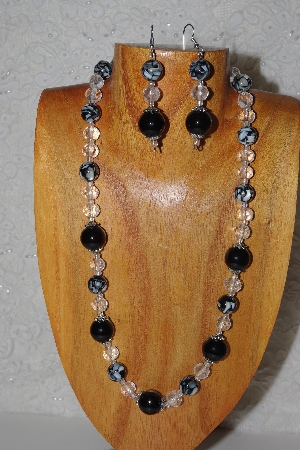 +MBASS #0003-0183  "Black & Clear Bead Necklace & Earring Set"