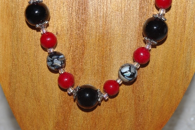 +MBASS #003-0177  "Red & Black Bead Necklace & Earring Set"