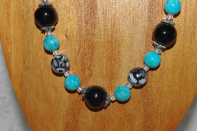 +MBASS #0003-0154  "Blue & Black Bead Necklace & Earring Set"