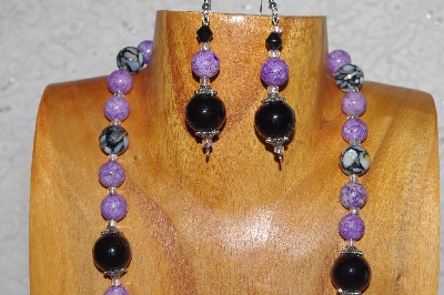 +MBASS #0003-0135  "Black & Lavender Bead Necklace & Earring Set"