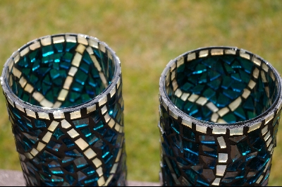 +MBA #3-003   " Set Of 2 Blue Stained Glass Candle Holders