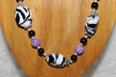 +MBASS #0003-0036  "Black,White & Lavender Bead Necklace & Earring Set"