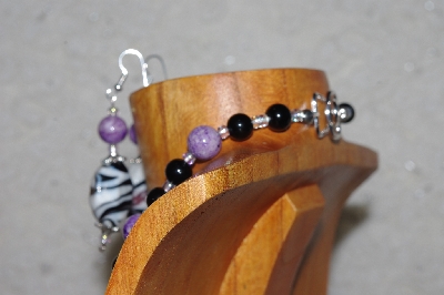 +MBASS #0003-0036  "Black,White & Lavender Bead Necklace & Earring Set"
