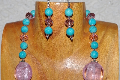 +MBASS #0003-0054  "Pink & Blue Bead Necklace & Earring Set"