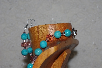 +MBASS #0003-0054  "Pink & Blue Bead Necklace & Earring Set"
