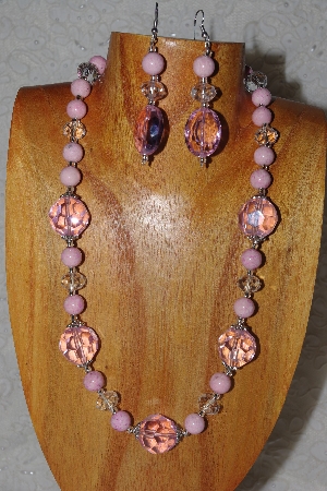 +MBAHB #58-136  "Pink & Clear Bead Necklace & Earring Set"
