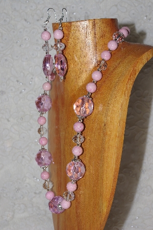 +MBAHB #58-136  "Pink & Clear Bead Necklace & Earring Set"