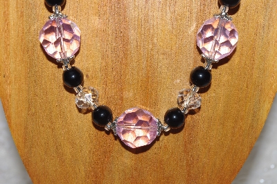 +MBAHB #58-130  "Pink,Black & Clear Bead Necklace & Earring Set"