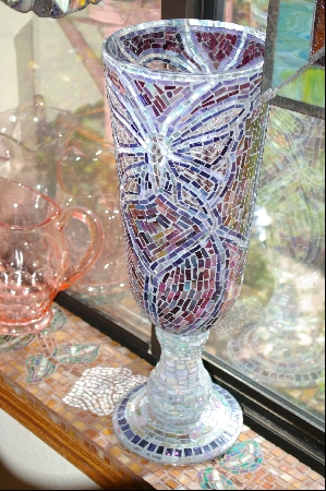 +MBA #421  "Large Hand Mosiaced Glass Floor Vase