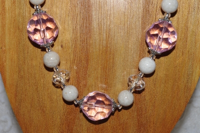 +MBAHB #58-115    "Pink,White & Clear Bead Necklace & Earring Set"