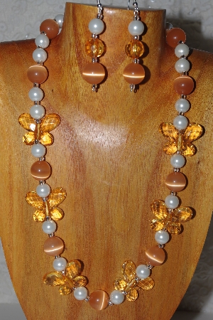 +MBAHB #58-034  "Orange & White Bead Necklace & Earring Set"