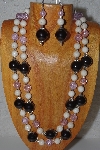 +MBAHB #58-0149  "White,Pink & Black Bead Necklace & Earring Set"