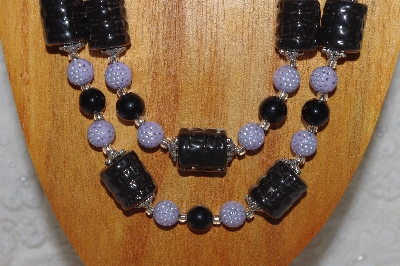 +MBAHB #58-0178  "Black & Lavender Bead Necklace & Earring Set"