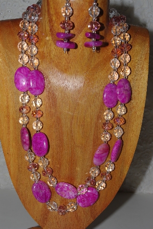 +MBAHB #58-0192  "Pink & Clear Bead Necklace & Earring Set"