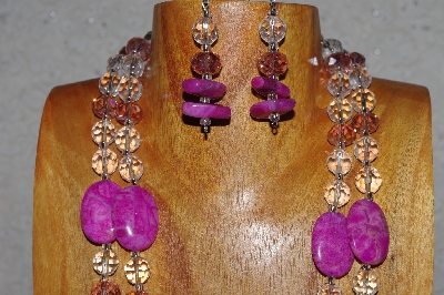 +MBAHB #58-0192  "Pink & Clear Bead Necklace & Earring Set"
