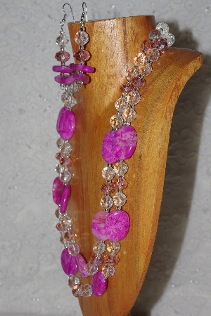+MBAHB #58-0192  "Pink & Clear Bead Necklace & Earring Set"