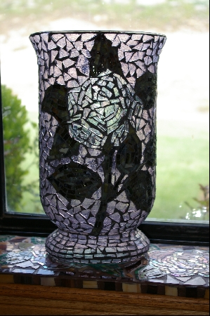 +MBA #3-021  "Country Rose Stained Glass Vase