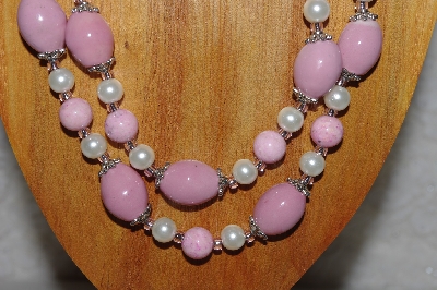 +MBAHB #58-0203  "Pink & White Bead Necklace & Earring Set"