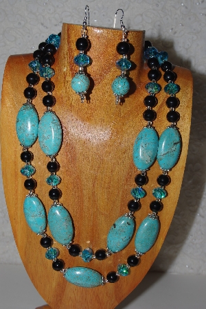 +MBAHB #58-0212  "Blue & Black Bead Necklace & Earring Set"