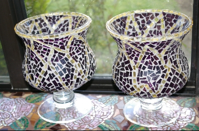 +MBA #3-014  "Set Of 2 Elegant Stained Glass Candle Holders