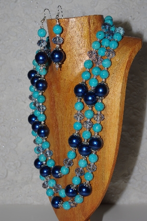 +MBAMG #100-0149  "Blue Bead Necklace & Earring Set"