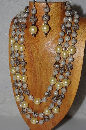 +MBAMG #100-0200  "Tan,Yellow & Brown Bead Necklace & Earring Set"