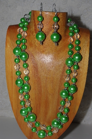 +MBAMG #100-0266  "Green & Clear Bead Necklace & Earring Set"