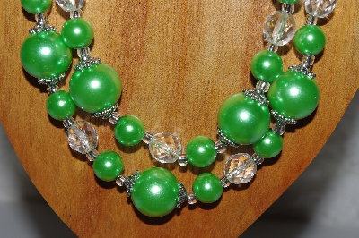 +MBAMG #100-0266  "Green & Clear Bead Necklace & Earring Set"