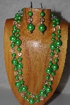 +MBAMG #100-0266  "Green & Clear Bead Necklace & Earring Set"