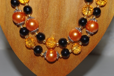 +MBAMG #100-0271  "Black & Orange Bead Necklace & Earring Set"