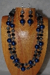 +MBAMG #100-0282  "Blue,Black & Grey Bead Necklace & Earring Set"