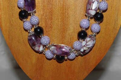 +MBAMG #100-0304  "Purple & Black Bead Necklace & Earring Set"