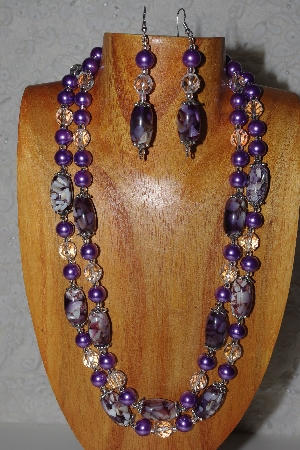 +MBAMG #100-0313  "Purple & Clear Bead Necklace & Earring Set"