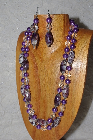 +MBAMG #100-0313  "Purple & Clear Bead Necklace & Earring Set"