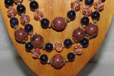 +MBAMG #100-0373  "Black,Pink & Brown Bead Necklace & Earring Set"