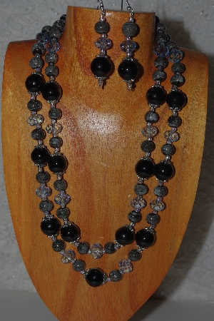 +MBAMG #100-0318  "Black,Blue & Grey Bead Necklace & Earring Set"