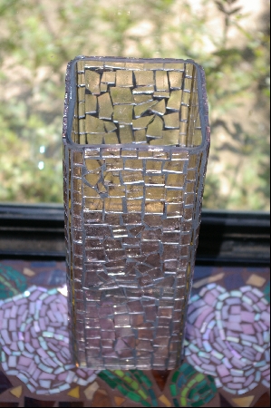 +MBA #3-091  "Tall Square Stained Glass Vase