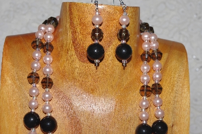 +MBAHB #033-0080  "Black Porcelain & Mixed Bead Necklace & Earring Set"