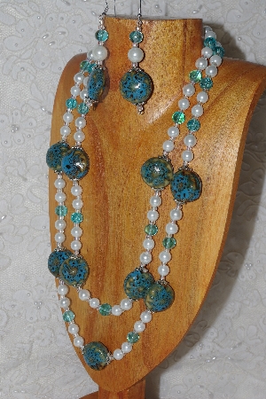 +MBAHB #033-0018  "Blue Porcelain & Mixed Bead Necklace & Earring Set"