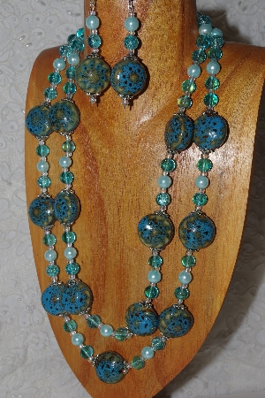 +MBAHB #033-0011  "Blue Porcelain & Mixed Bead Necklace & Earring Set"